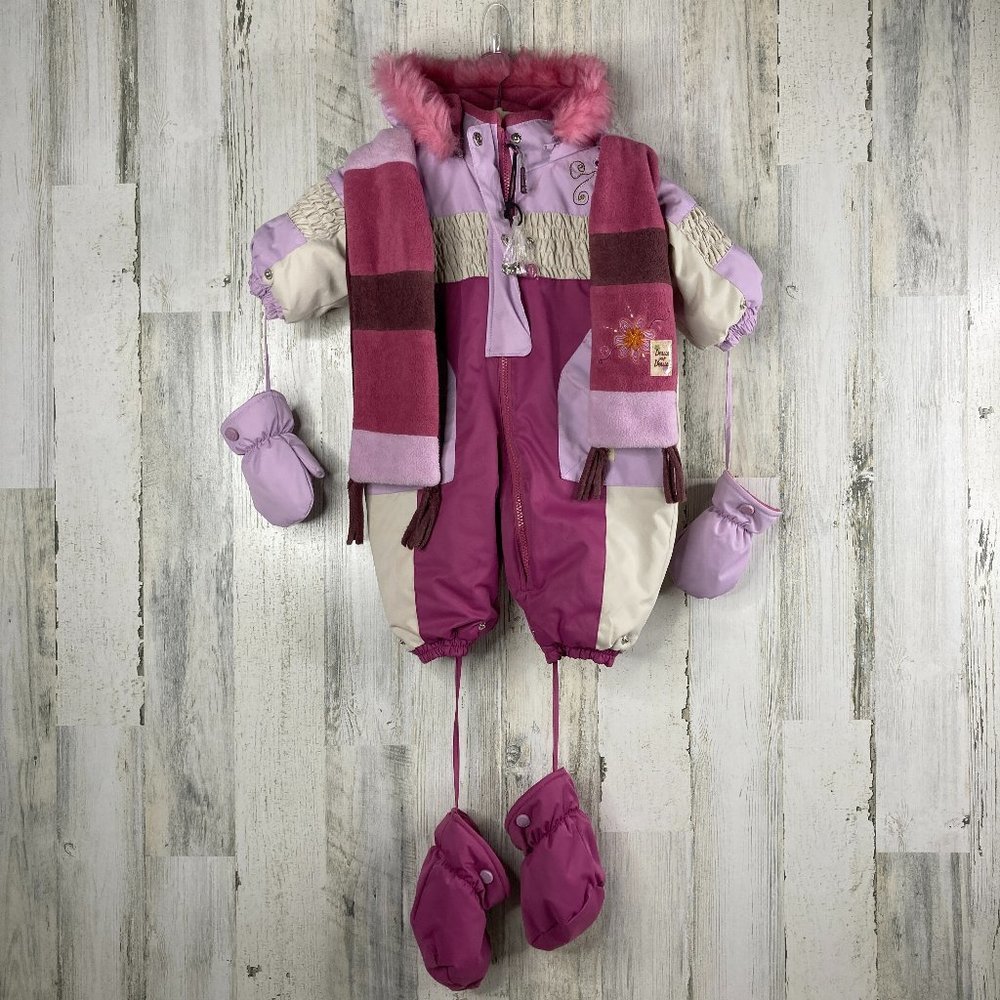 Deux Par Deux Baby Pink Embellished Snowsuit Sz 6M